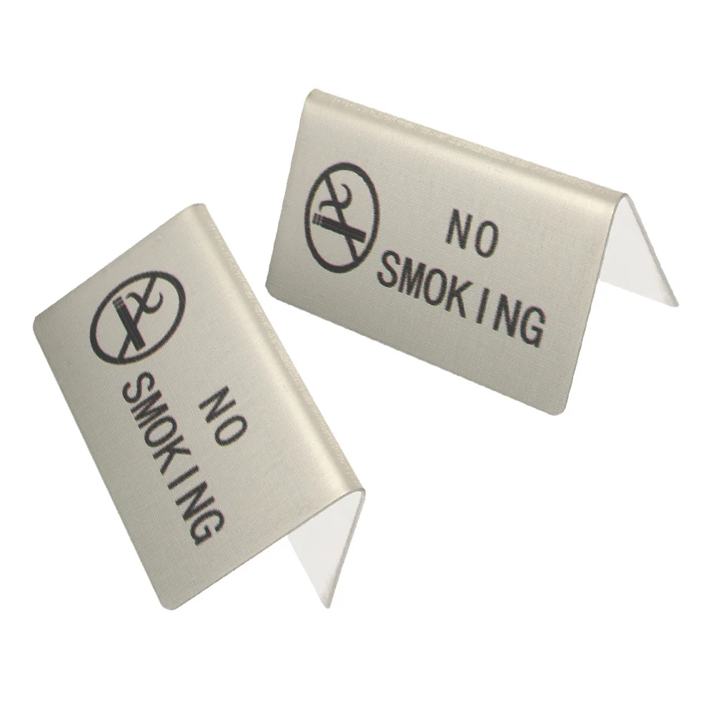 

2pcs No Smoking Signs Stainless Steel Tabletop Tent Sign For Home Office Hotel Metal Warning Signboard Nonsmoking Indicator