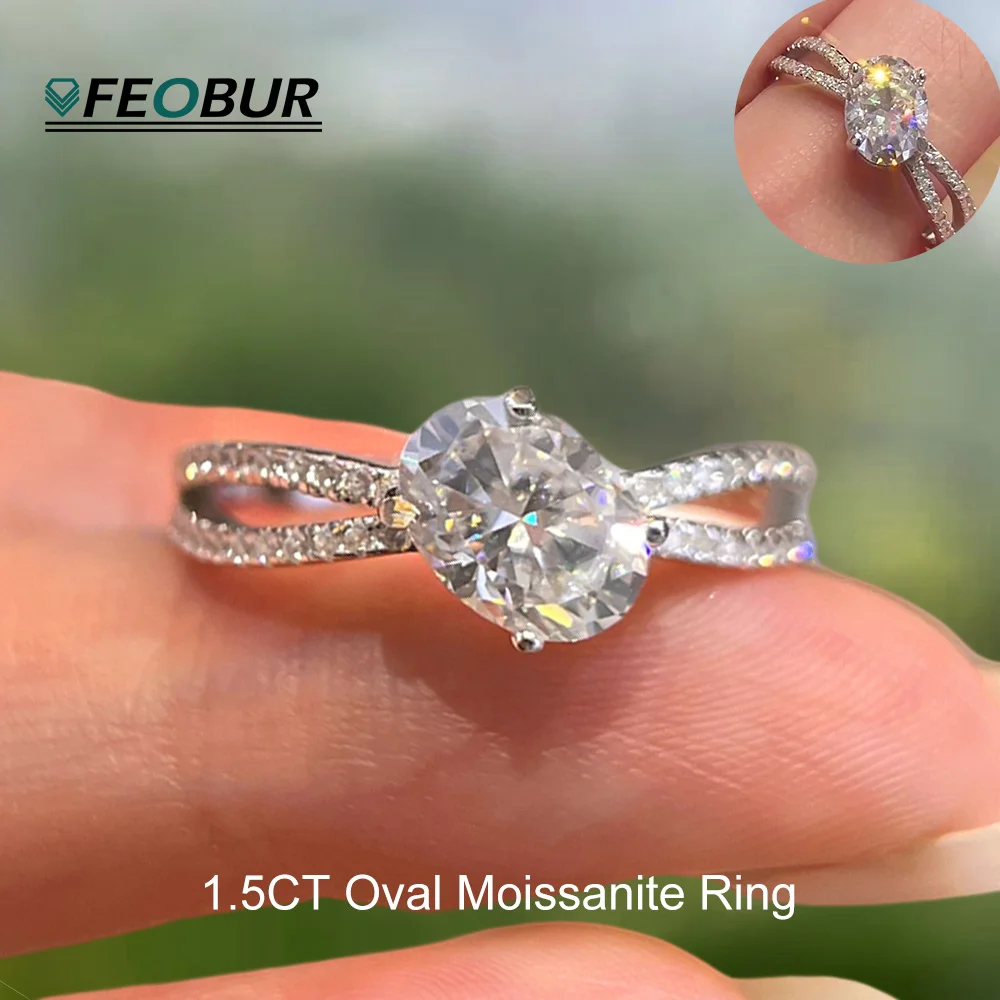 

6*8mm 1.5CT Moissanite Oval Ring with Certificate for Women Twisted Band 925 Sterling Silver Lab Diamond Wedding Rings Jewelry
