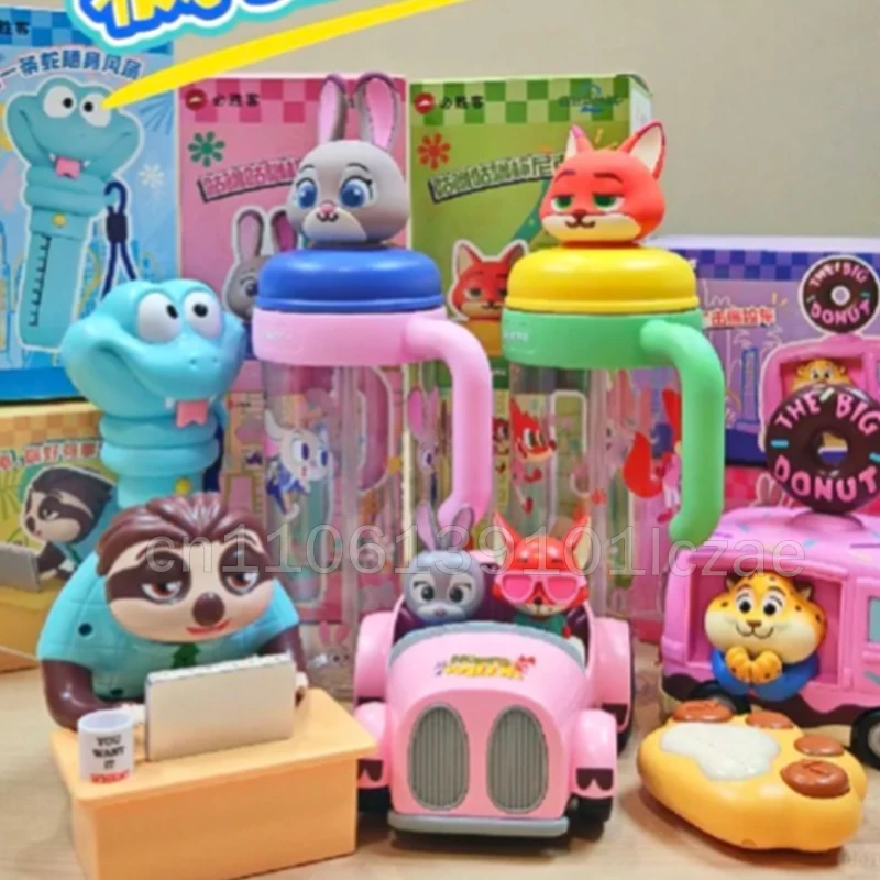 

Original Disney Zootopia Co Branded Collectible Figurine Toy Car Straw Cup Judy Nick Flash Decor Ornament Collection Gift