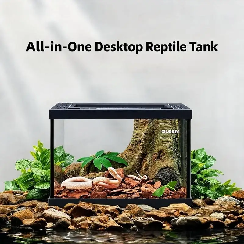 Glass Reptile Terrarium 3D Background Vivarium, Stackable Reptile Habitat Tank Desert Rainforest Forest Root Landscape Enclosure