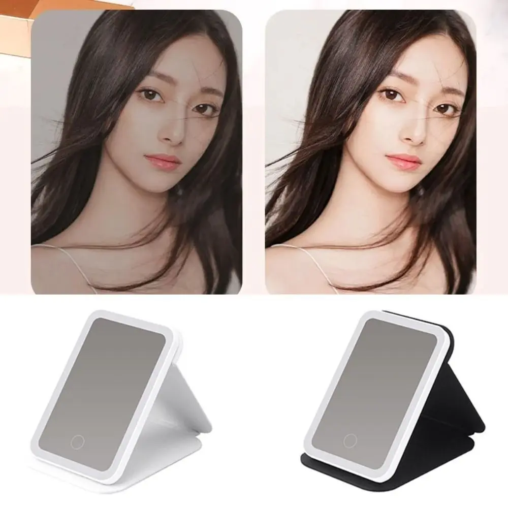 Portable Touch Makeup Mirror Dimmable Foldable Desktop Cosmetic Mirror HD 3 Color Light Vanity Mirror Beauty Mirror