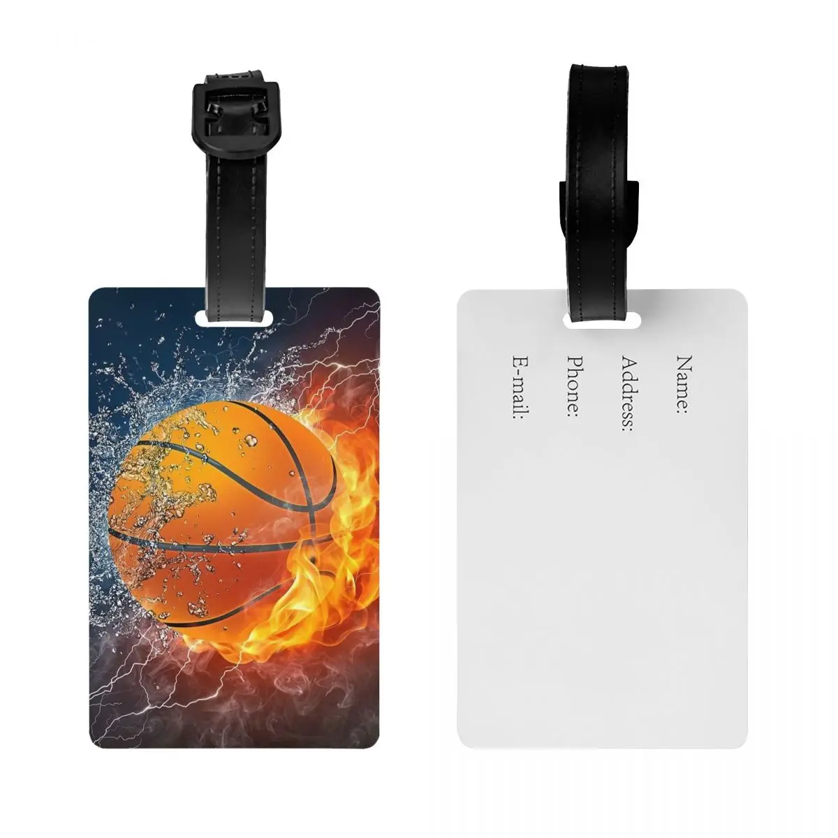 Custom Basketball Ice And Fire Luggage Tag With Name Card Sport Player Privacy Cover ID Label for Travel Bag Suitcase