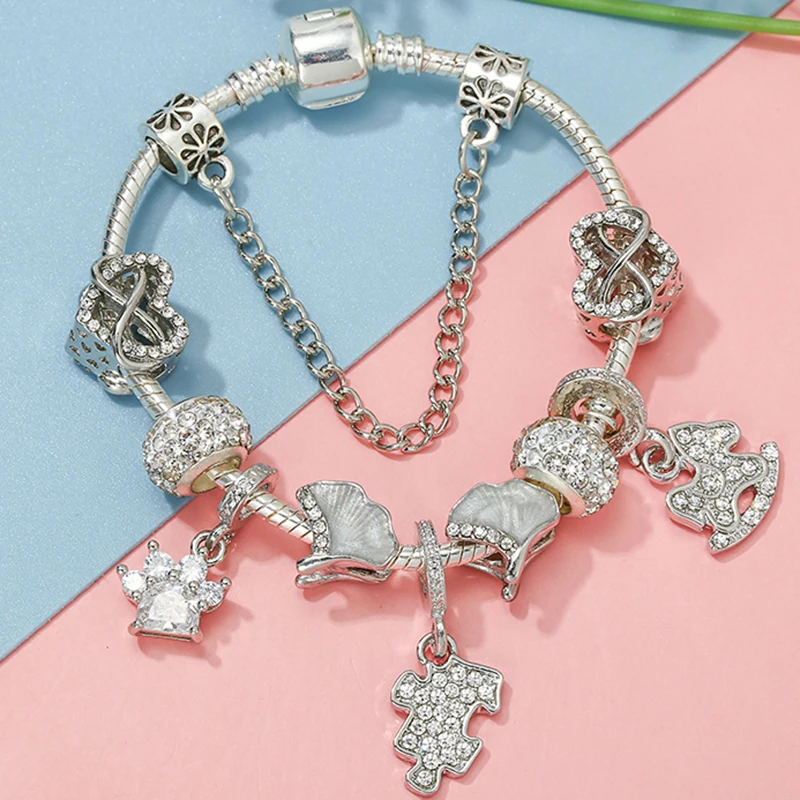 

Romantic Trojans Pendant Charm Bracelet With Crystal Heart Beads Bracelets For Women Men Mother DIY Jewelry Gift Dropshipping