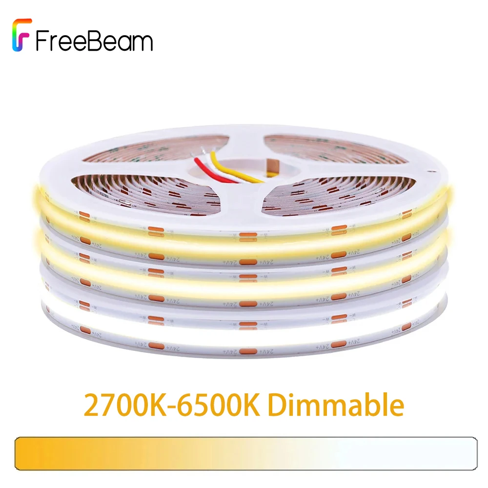 Bicolor COB CCT LED Strip Light 2700K-6500K Ściemnialna taśma LED 5mm 10mm Wstążka Elastyczna taśma LED do oświetlenia liniowego salonu