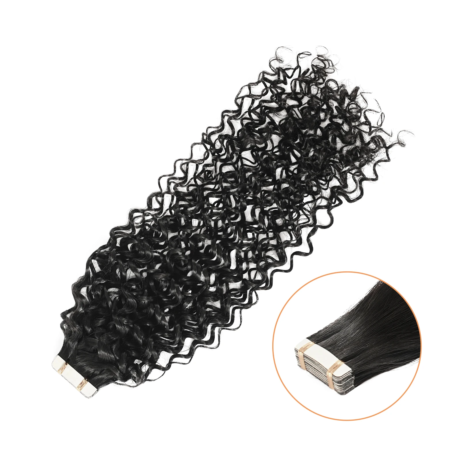 Powcign 20 шт. бирманская вьющаяся лента для наращивания волос, человеческие волосы, вьющаяся волна, 100% натуральные волосы, бесшовные, невидимые для женщин, 12-30 дюймов