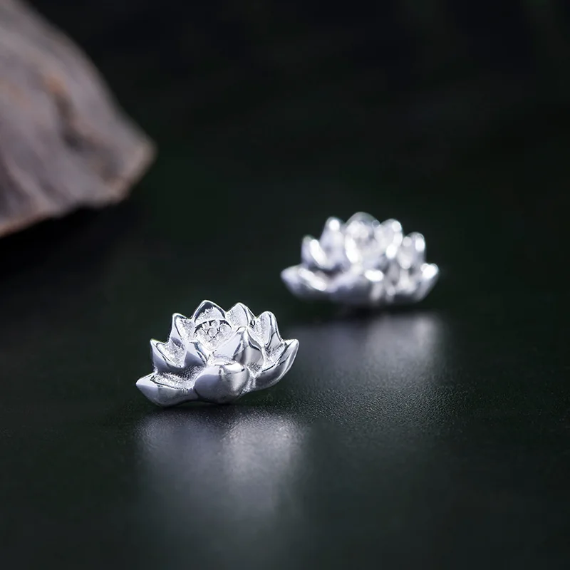 

Ювелирные изделия из серебра S925 ручной работы, классические минималистичные серьги в форме лотоса, серьги-гвоздики в китайском стиле, универсальные серьги-гвоздики