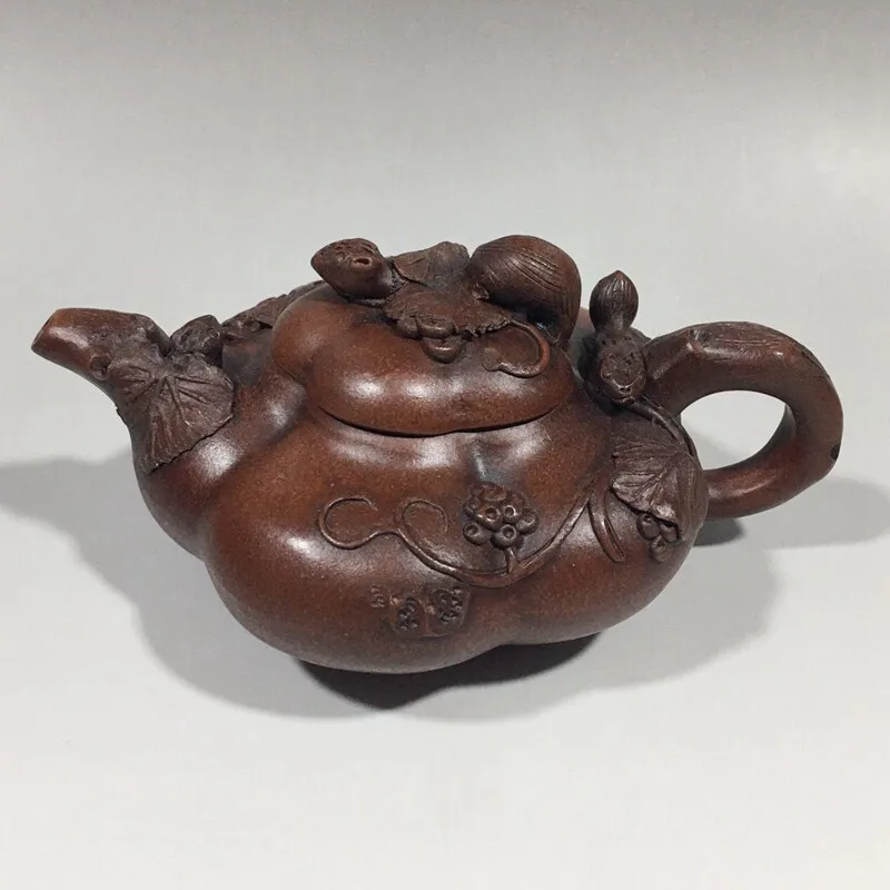 Handmade Yixing Zisha Squirrel Grape 300ml  Teapot Purple Clay Tea Pot Chinese Relief Carved Teaware Curio Craft Decor