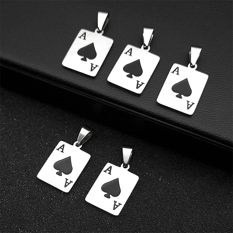 5PCS Stainless Steel Ace of Spades Playing Card Pendant Charm DIY Jewelry Making Accessories Poker Card Charm