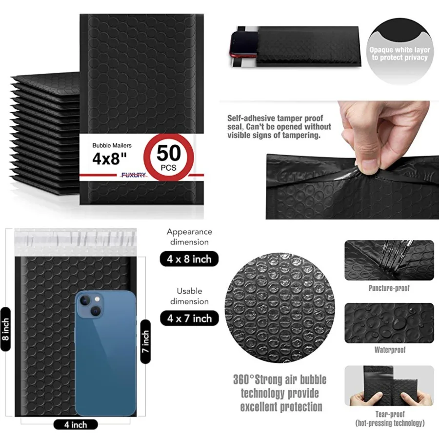 

Bubble Mailers 4x8 Inch 50Pcs Bubble Envelopes, Self-Seal Adhesive, Water Resistance, Strong Padded Envelopes for Small Items,