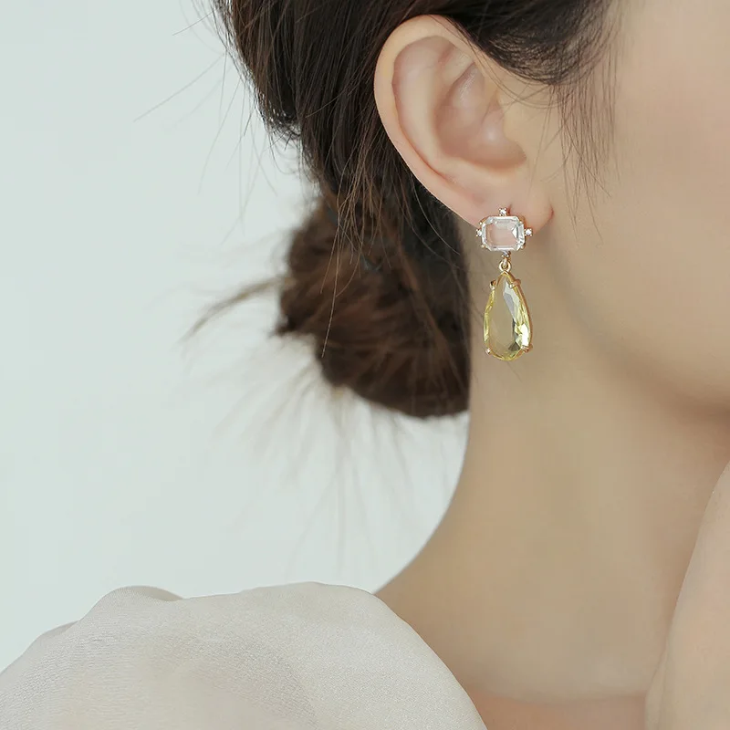 العصرية الكبيرة الوردي قطرة شكل استرخى أقراط للنساء الطازجة مشرق الأصفر قسط كريستال أنثى الزفاف اكسسوارات الحفلات السائبة #6