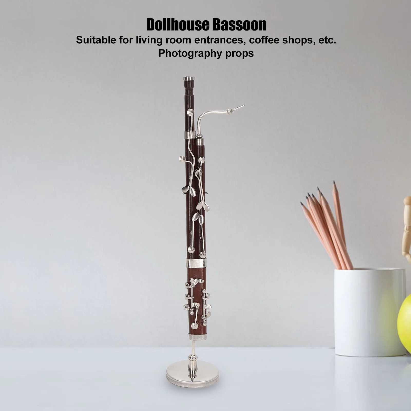 Miniature Bassoon Replica with Stand and Case Mini Musical Instrument Dollhouse Model Home Decoration - view 6