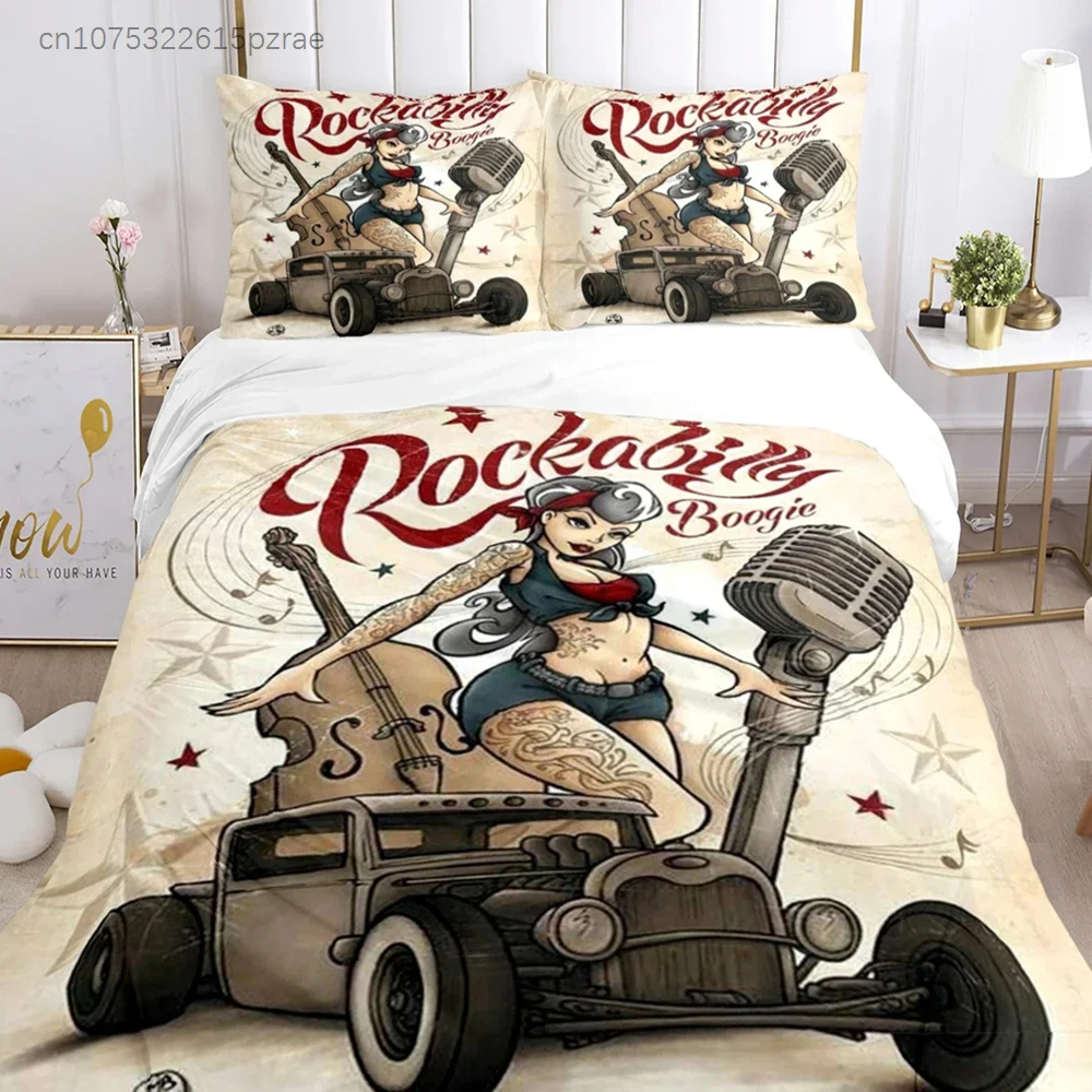 Rockabilly Hip Hop Music Duvet Cover Comforter Bedding Sets Soft Quilt Cover And Pillowcases For Teens Single Double Queen King