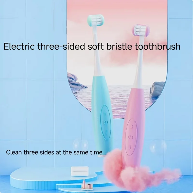 Three Sides Children's Electric Toothbrush Soft Bristles 3-12 Years Old Kid Ultrasonic Rechargeable Waterproof Toothbrush