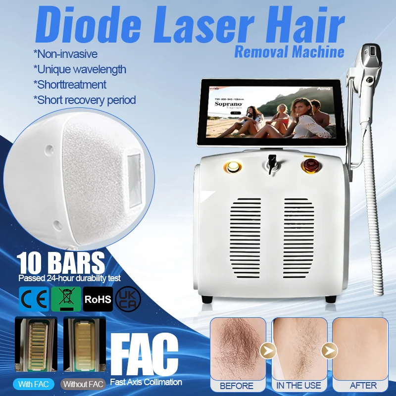 Commercial Diode Laser Hair Removal Device 755 808 830 940 1064nm FAC Fast Axis Collimation High Power Exhaust Fan Permanent