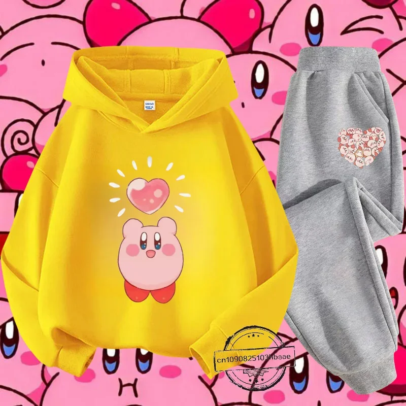 Kirby Autumn and winter long sleeve new children\'s cartoon cartoon printed hoodie set girls Harajuku casual style sweatshirt top