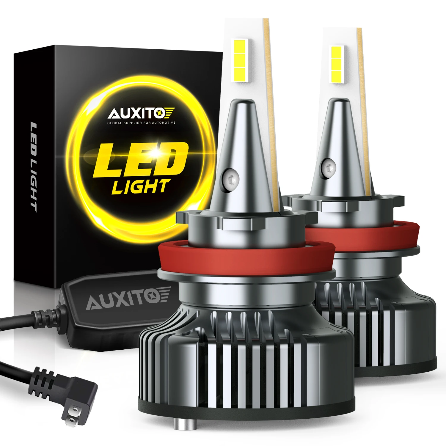 

AUXITO 2Pcs Turbo H11B LED Headlight Bulbs 6500K White Car LED Headlamp With A Cooling Fan Super Bright 12V 16000LM 80W