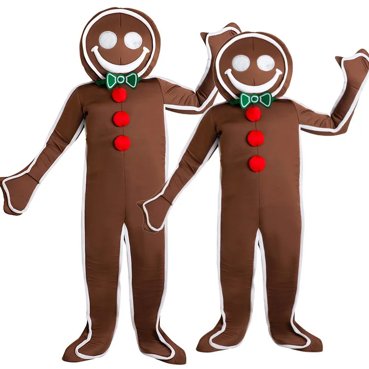 New Christmas Halloween Costume Mascot Gingerbread Man Adult Children Cosplay Costume Jumpsuits Purim Cosplay Suit