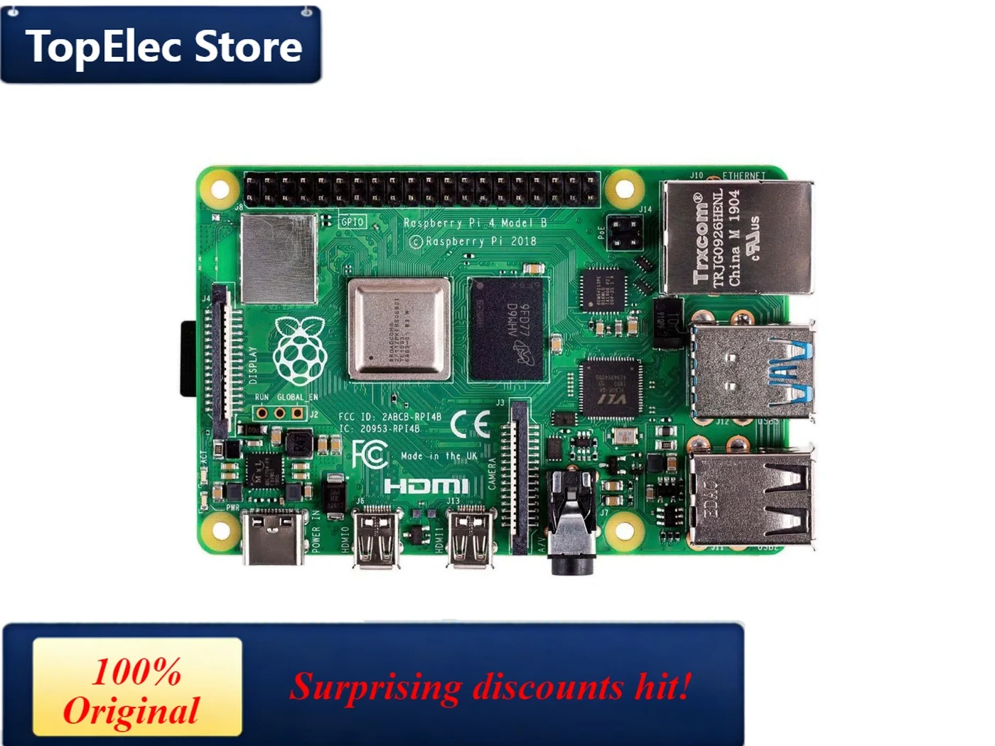 TopElec Raspberry Pi 4 Computer Model B, Single Board Computer for Building Mini PC/Smart Robot/Game Console/Workstation/Media C