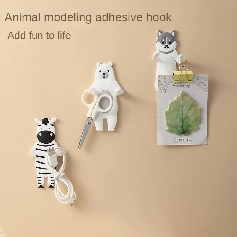 

Creative Animal Hooks Cute Cartoon Cute Pets Bendable Fun PVC Soft Glue Free Punch Sticky Hook Key Hook Bathroom Key Hanger