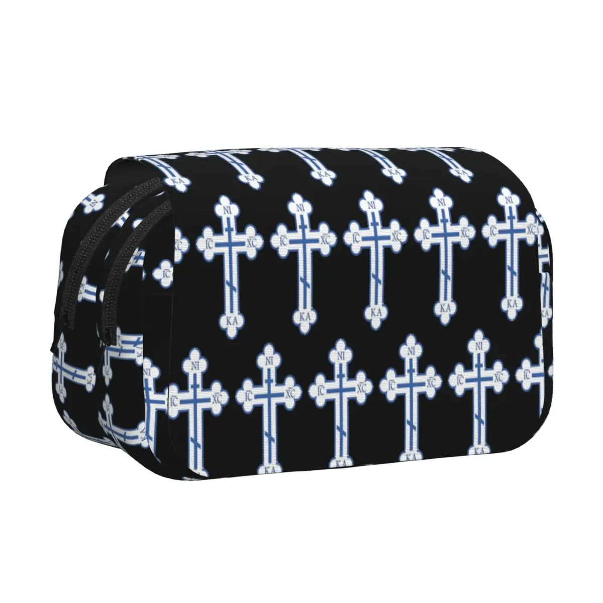 Russian Orthodox Cross Print Pencil Case Pencil Pouch Hard Shell Leather Large Storage Pen Box Pencil Bag for Studen School