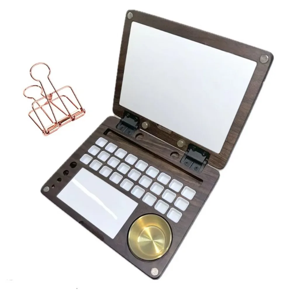 

27 Grid Wooden Watercolor Box Empty Portable Paint Pigment Box with Cup/Clip DIY Art Creation Gouache/Oil Painting Box