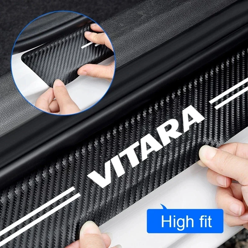 Carbon Fiber Car Door Threshold Stickers for Suzuki VITARA Emblem Protective film Pedal Guards Trunk Sill Scuff Plate Decals