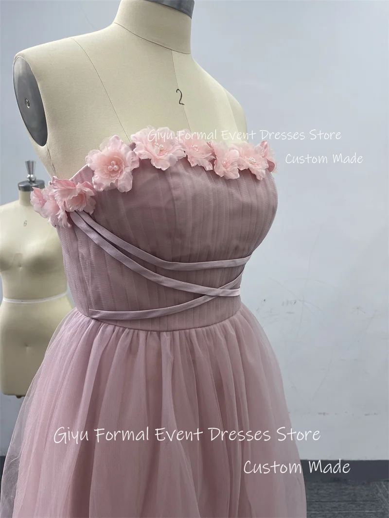 Giyu Dusty Pink Tulle Evening Dresses Korea Wedding Photoshoot Straps 3D Flowers US 2 In Stock Send in 24 hours