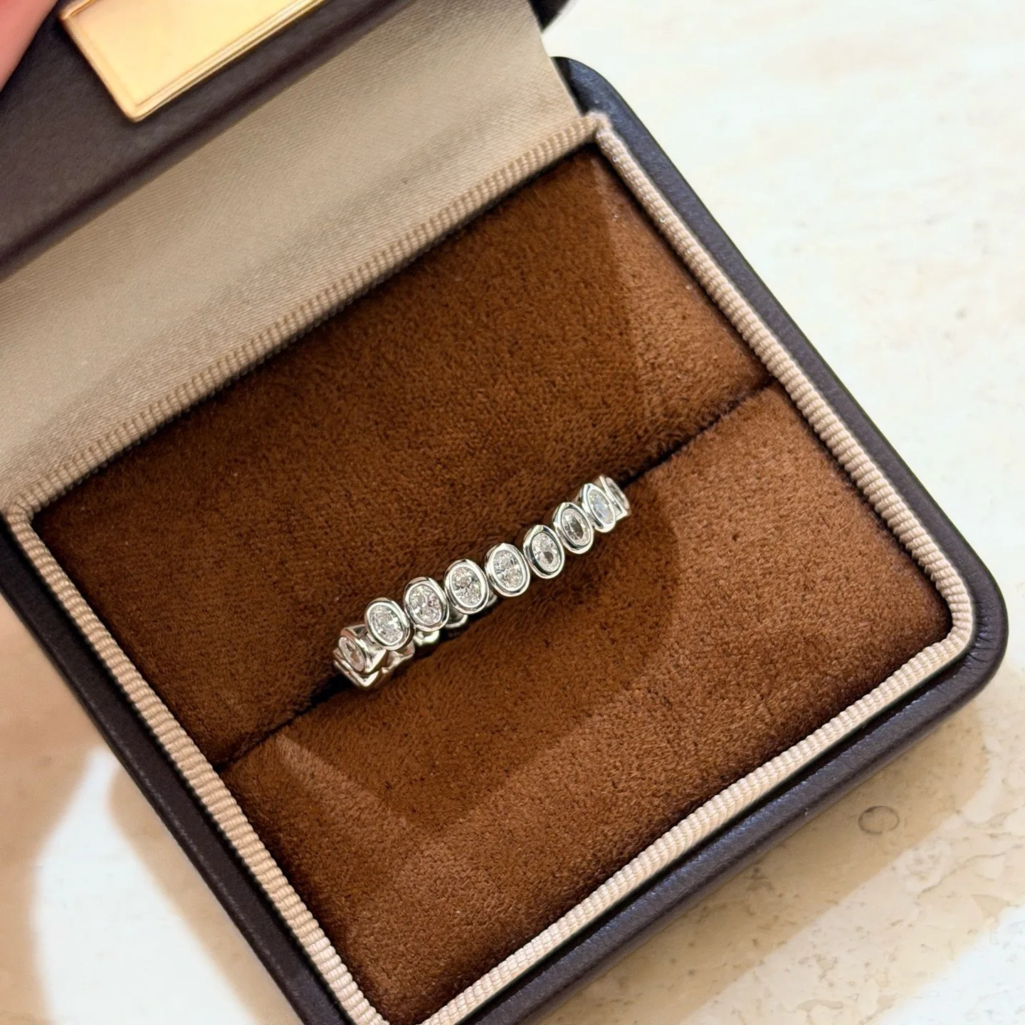 Trendy Real 925 Sterling Silver Chain Ring For Women Oval Bezel Linked Eternity Rhodium Plated Wedding Gift Luxury Fine Jewelry
