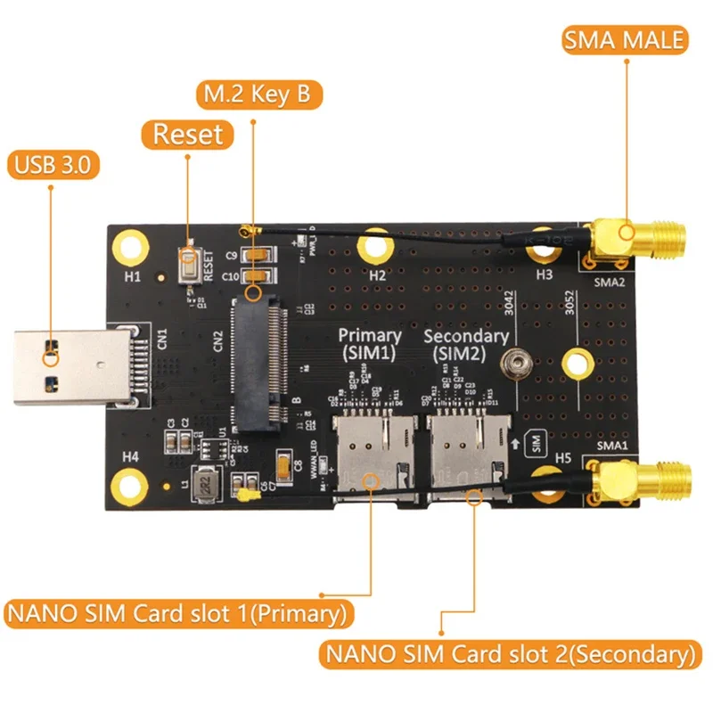 Плата адаптера NGFF M.2 — USB 3.0 4G Антенна для модема Quectel LTE Cat16 EM160R-GL EM12-G EM06-E EM06-A EM120R-GL EM121R-GL M.2