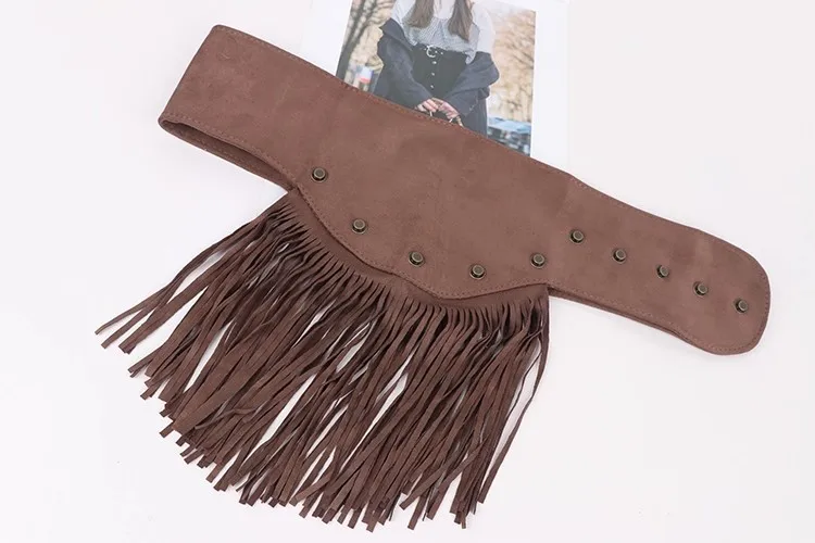 Bohemian Denim Waist Cincher - Western Fringe Belt for Skirts, Retro Cowgirl Corset Accessory with Tassel Details