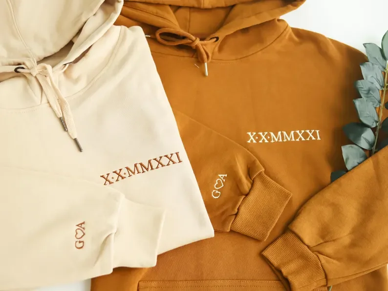 Embroidered Roman Numeral Hoodie Custom Anniversary Date Couple Hoodies Wedding Gift Boyfriend Custom Couples Hoodie