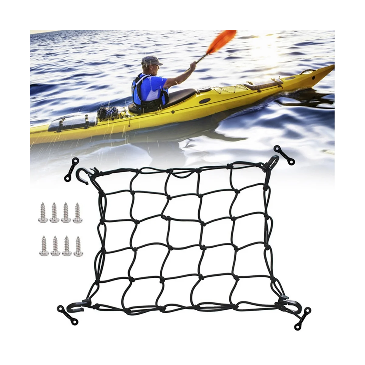 Deck Cargo Net with Lashing Hooks Heavy Duty Luggage Netting Mesh for Kayak Storage Truck Bed Fishing Boat