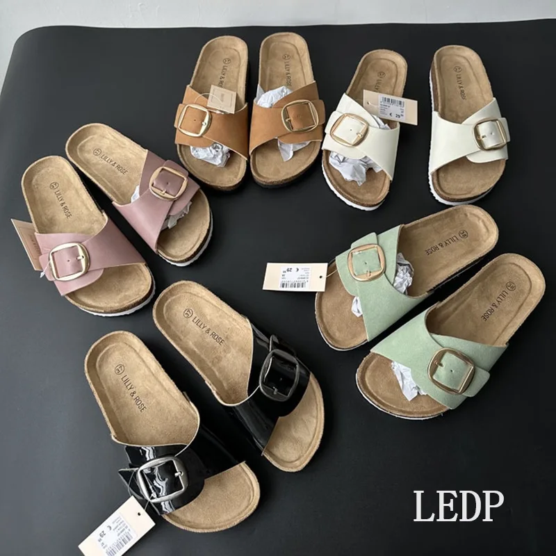 

LEDP Women Mule Suede Slippers Pump 2024 High Quality New Trend Belt Buckle Flip-flops Thick Soles Vintage Shoes Clog Sole