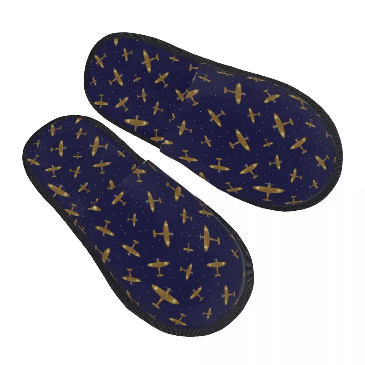 

Custom Spitfire War Planes In Flight On Navy Blue Soft Memory Foam House Slippers Women Supermarine Fighter Pilot Comfy Warm