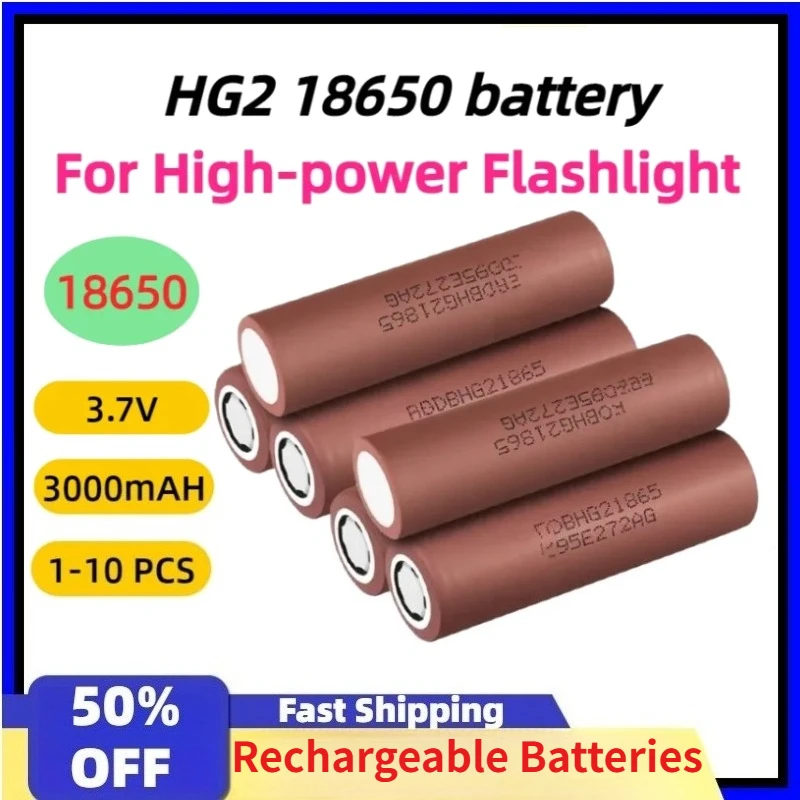 3.7V 3000mAh HG2 18650 Battery 18650HG2 Discharge 20A Hg2 Batteries for High-power Flashlight Mobile Device Backup Power Supply