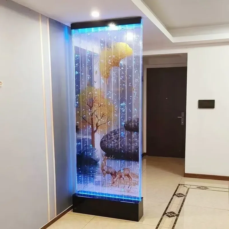 Modern Acrylic Waterfall Wall With Led Light Movable Water Wall Fountains Used As House Waterfall & Room Divider With Logo