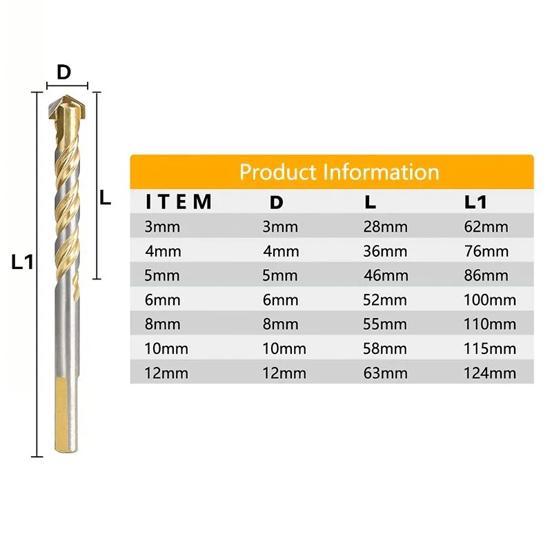 Drill Bit 3-12mm Triangle Drilling Bit Carbide For Tile Concrete Glass Wood Multi-Material Drilling Hole Opener Drilling Tool