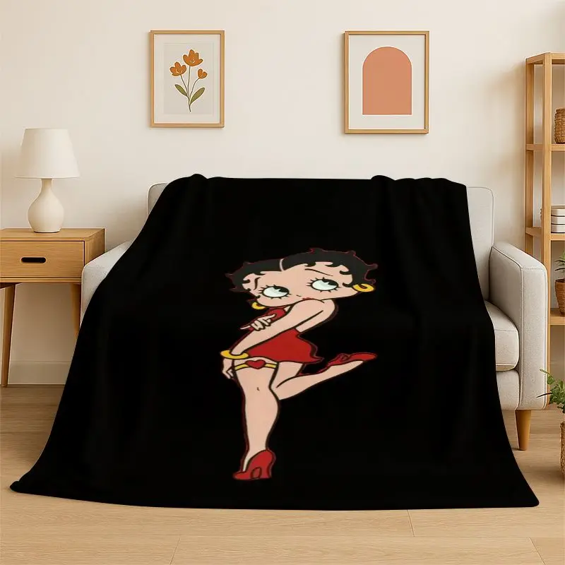 Cute B-Betty Girl B-Boop Cartoon Flannel Blanket,Ultra Soft Warm Plush Throw for Home Bedroom Bed Sofa Cover Office Picnic Gift