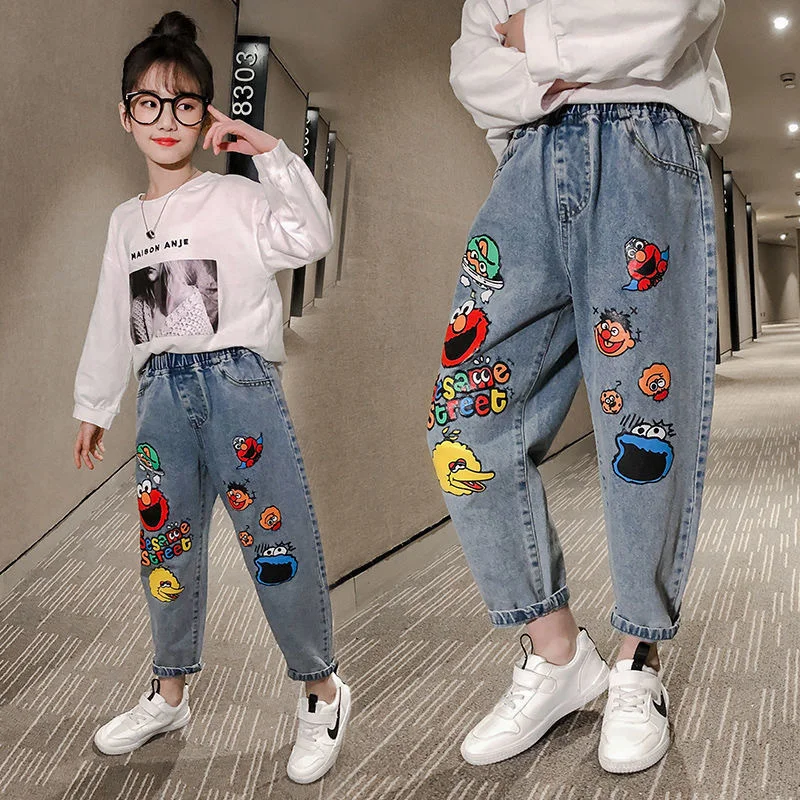 Girls Long Pants Cotton Jean Trousers 2023 Beauty Spring Summer Plus Size Teenagers Baby\'s Kids Children\'s Clothing