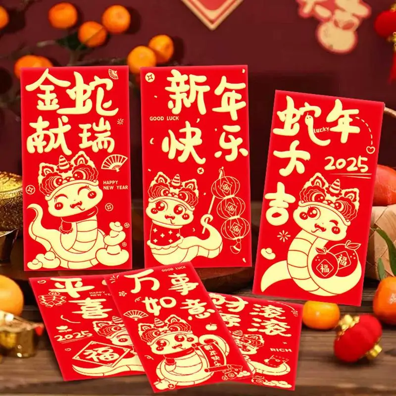 Festival Red Envelope Chinese Snake Year 6Pieces Money Envelopes Spring Festival Cartoon Red Pocket Holiday Supplies For Wedding