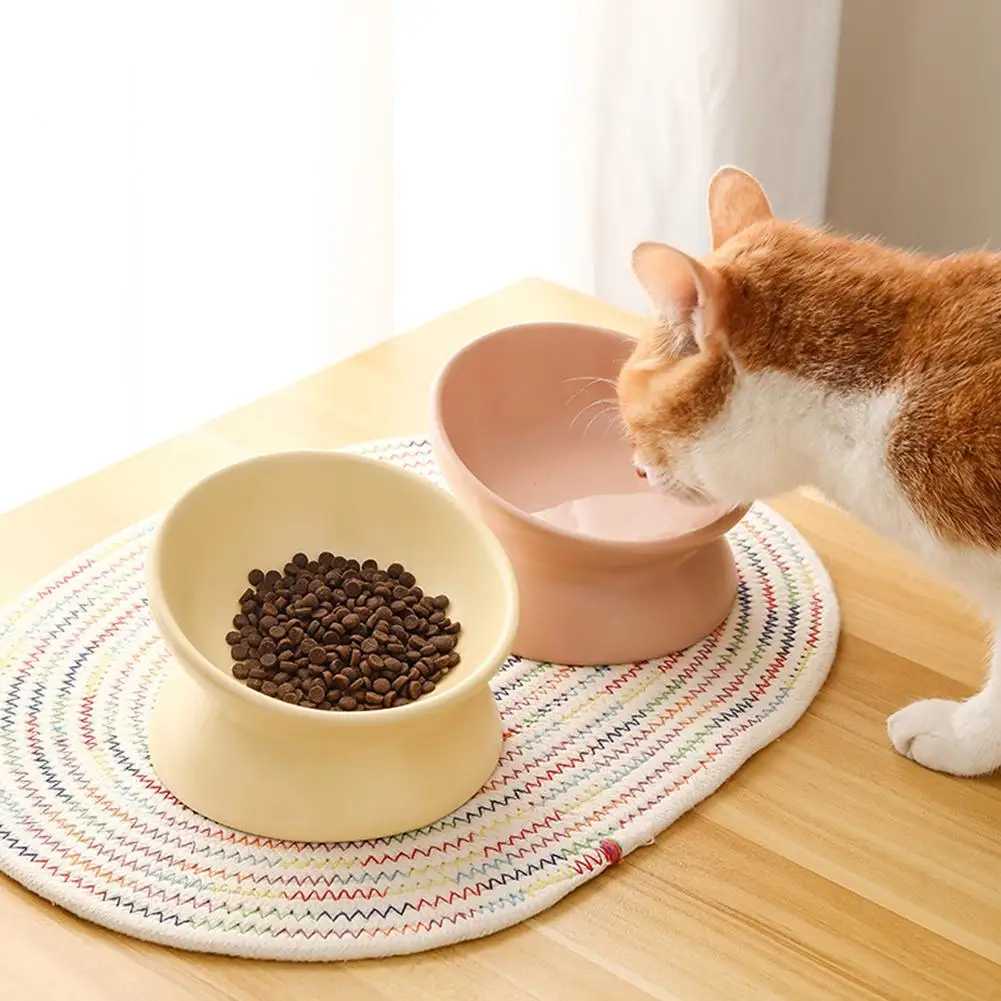 Ceramic Raised Cat Bowls Ergonomic Design Anti Vomiting Stress Free Microwave Dishwasher Safe Tilted Elevated Cat Food Bowl