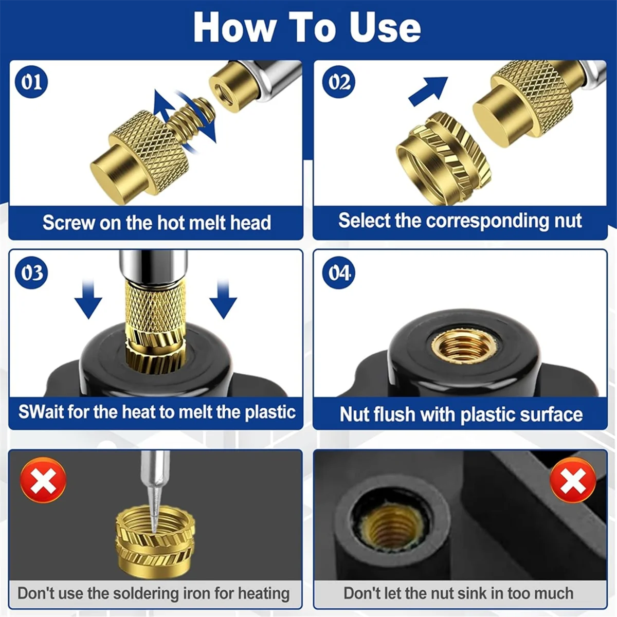 

ABNJ Threaded Inserts Soldering Tips Set,80W LED Temperature Adjustable Soldering Iron with 130 Pieces Thread Inserts Eu Plug