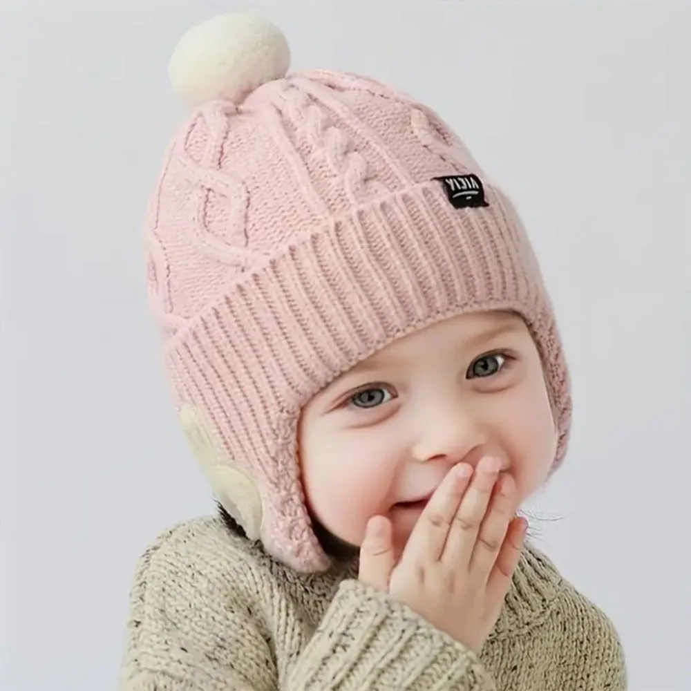 

Boys & Girls, -5 Years Comfortable Headwear, Outdoor Playwear Kids' Winter Hat with Ear Flaps - Soft Knit Beanie