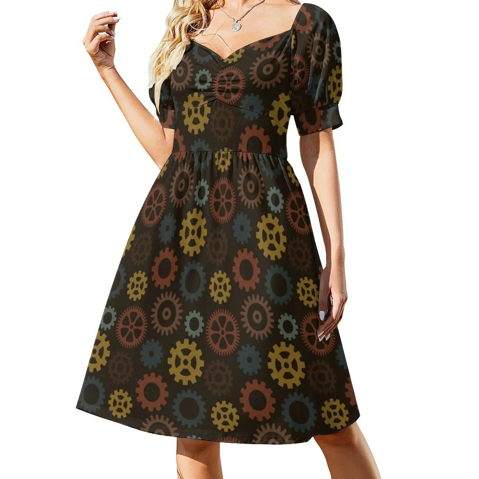 Steampunk gears. Short-Sleeved Dress summer dress korean women women's luxury party dress for women summer