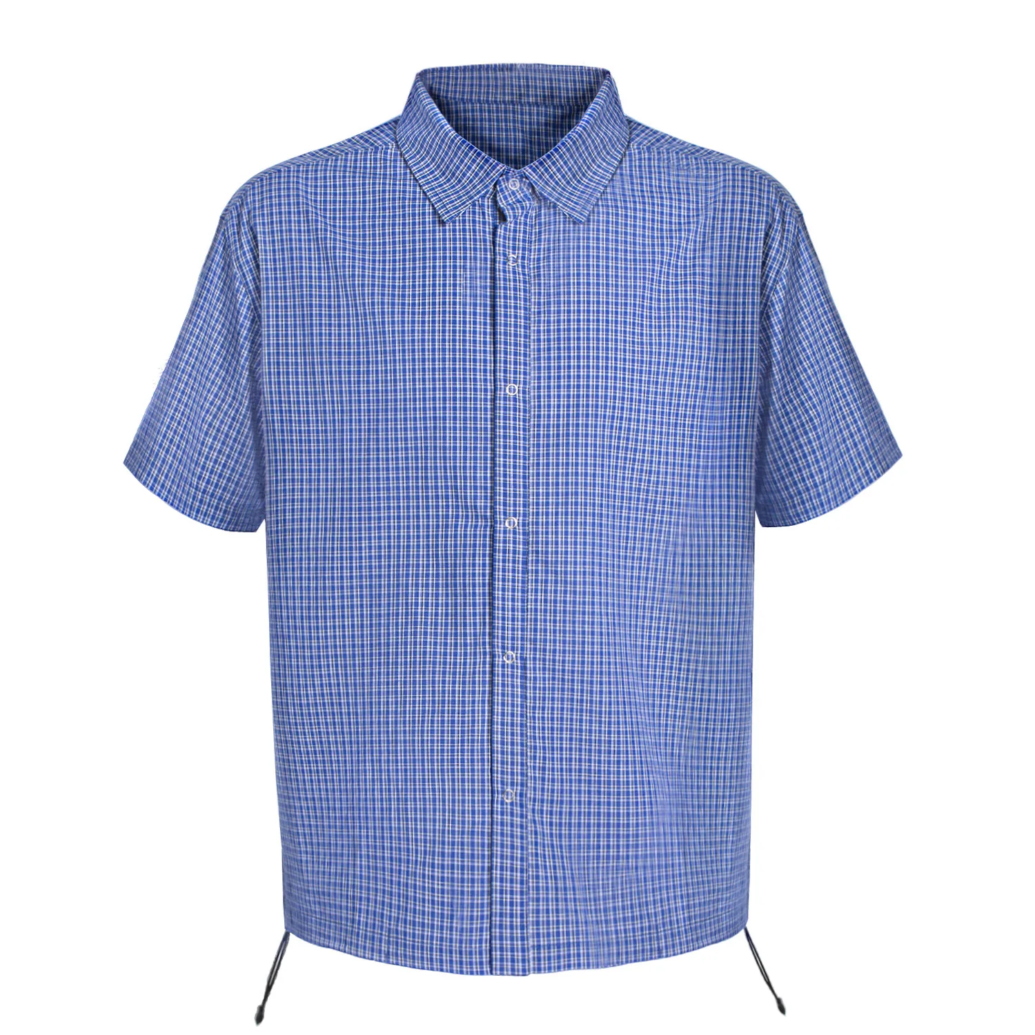 Royal blue plaid shirt drawstring short sleeved shirt versatile short sleeved shirt Men's clothing with many Korean reviews