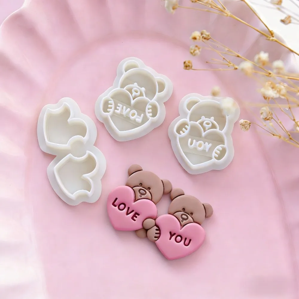 3-teiliges Valentinstag Bären-Herz Ausstechformen-Set, Symmetrische Bären-Keksstempel, Niedliche Tonformen für DIY-Ohrringe und Backen