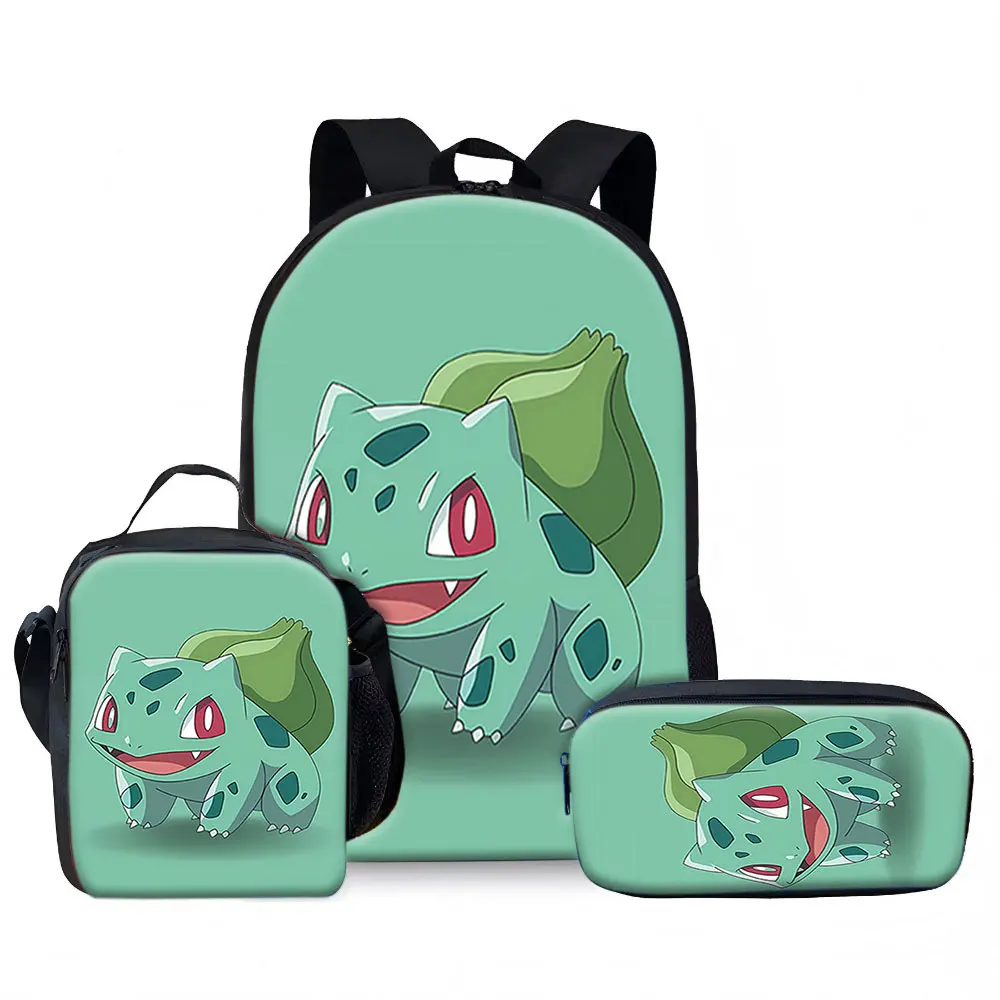 Kids Bag Bulbasaur 3pcs Backpack Set Classic Anime Style School Bags for Children Lightweight Travel Luggage with Lunch Box P
