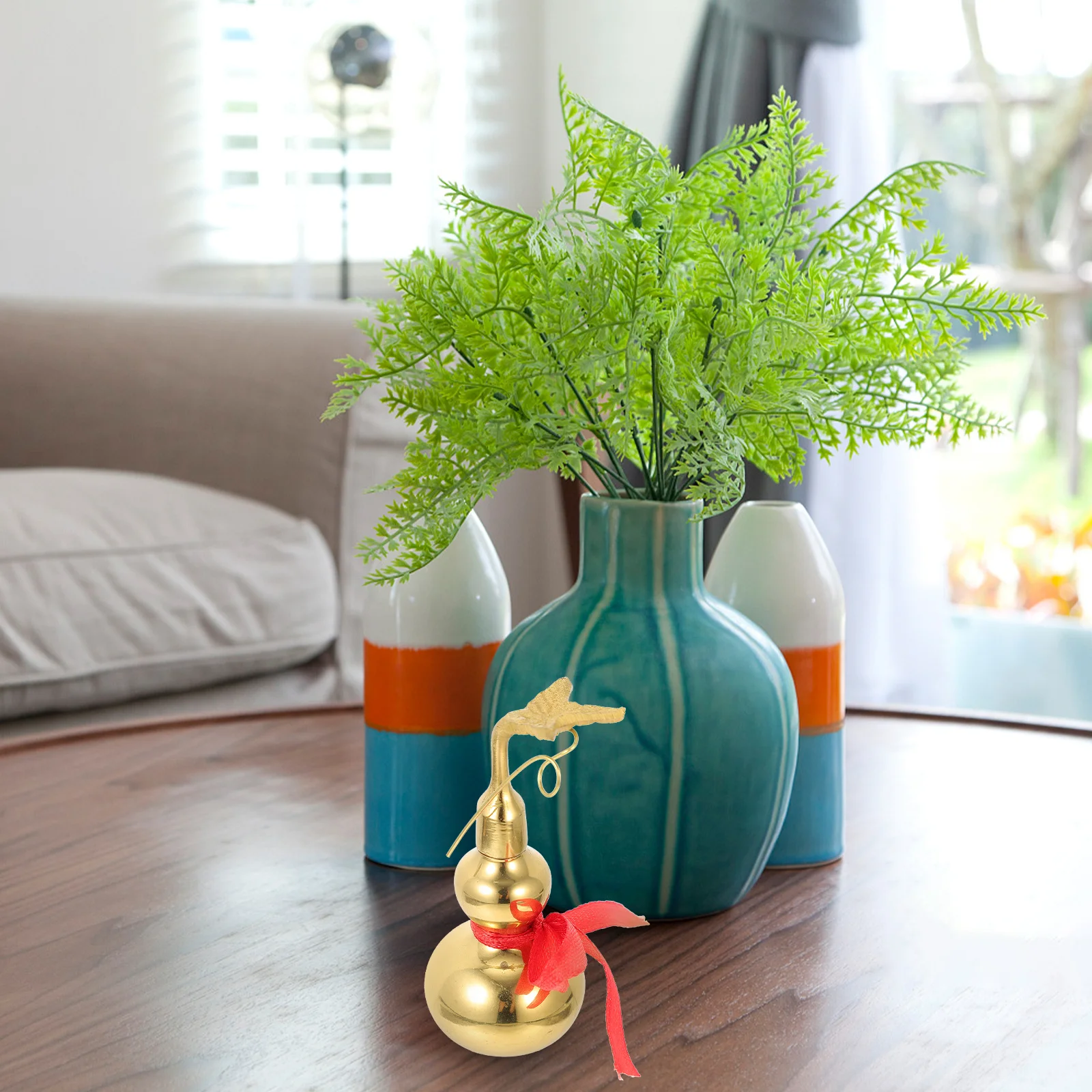 

Gourd Craft Lucky Bottle Gourd Feng Shui Wealth Statue Wooden Gourd Decor with Copper Coins Home Gift Desk Ornament