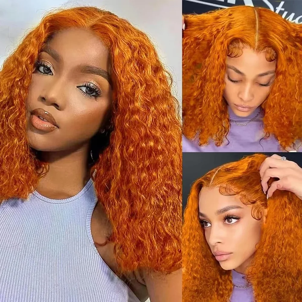 

Ginger Orange Deep Curly T Part Wig Short Bob Wigs Human Hair Pre Plucked Curly Human Hair Wig 350 Colored Bob Wigs For Women