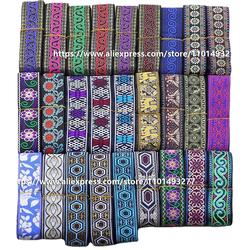 3.3cm 7 Yards Jacquard Ribbon Ethnic Lace Trim Embroidered Woven Webbing Tape For Clothing DIY Geometric Pattern Sewing Fabric